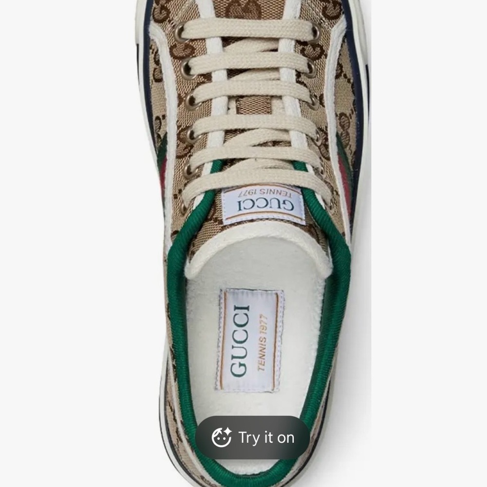 Gucci Brown Beige GG Canvas Low-Top Sneaker with Green and Red Web - Picture 4 of 9